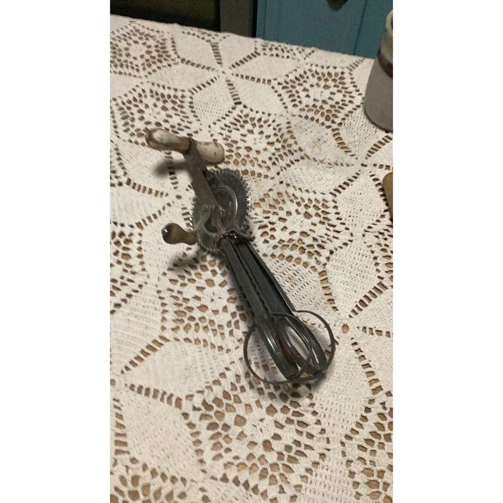 A &J Vintage Hand Crank Mixer Egg Beater with Whisk